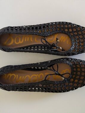 Sam Edelman Marcie Black Woven Lace-Up Ballet Flats